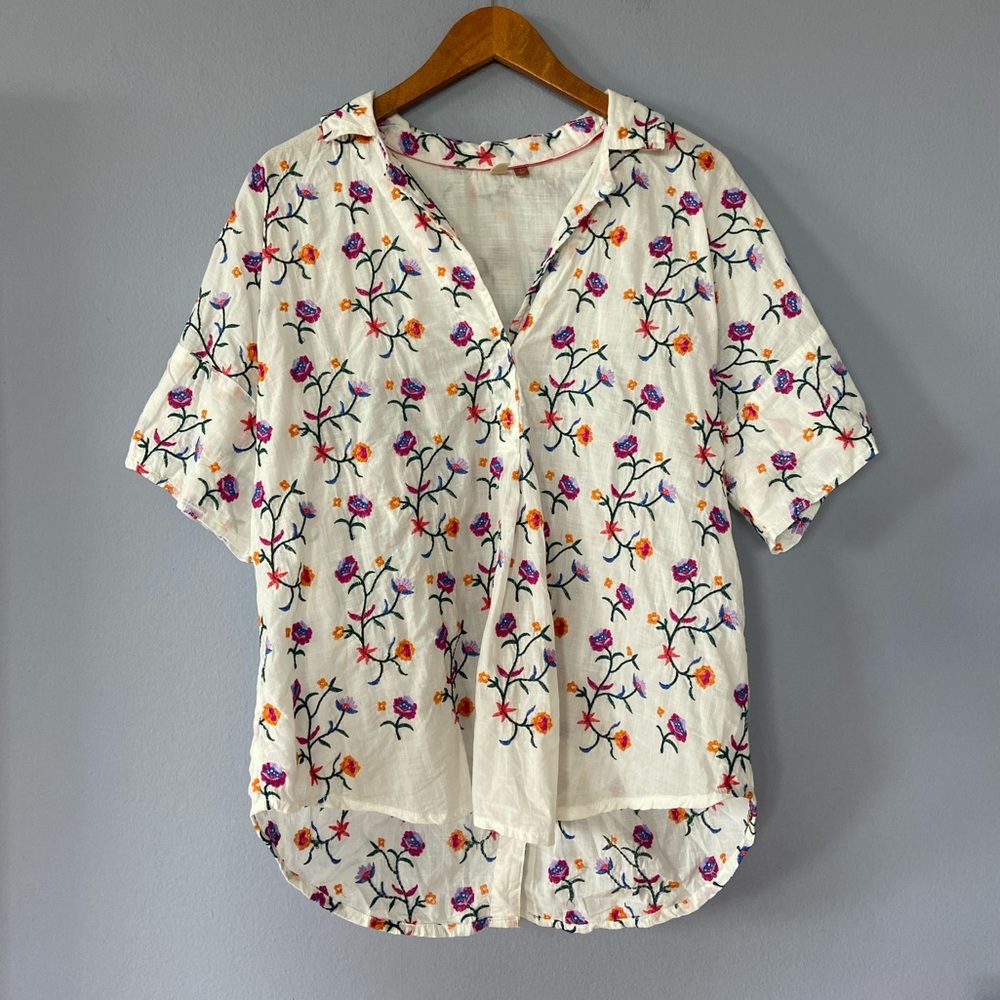 Anthropologie Floral Blouse - White, Purple, Orange - Picture 3 of 10